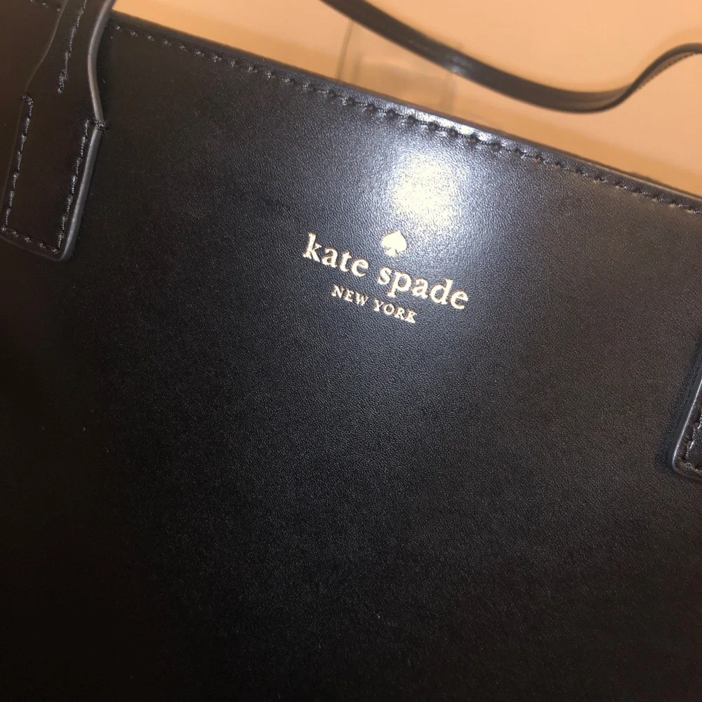 Kate Spade New York Black Leather Medium Tote Bag Shoulder Work Purse